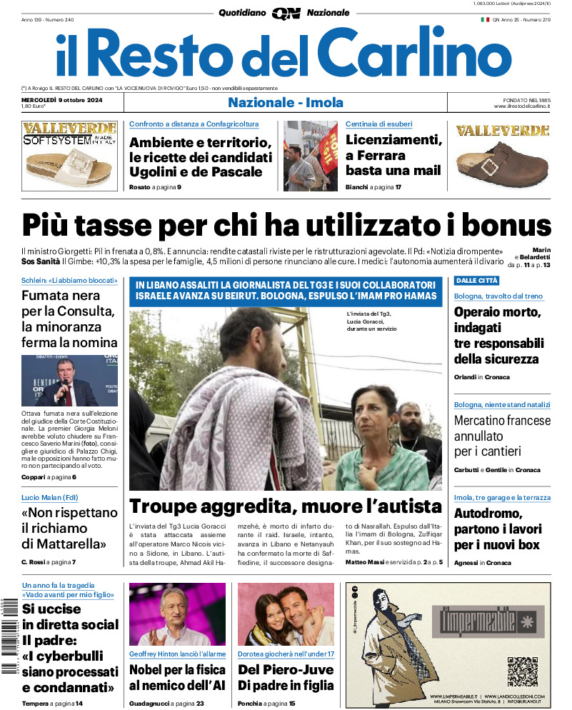 Prima-pagina-il resto del carlino-edizione-di-oggi-20241009